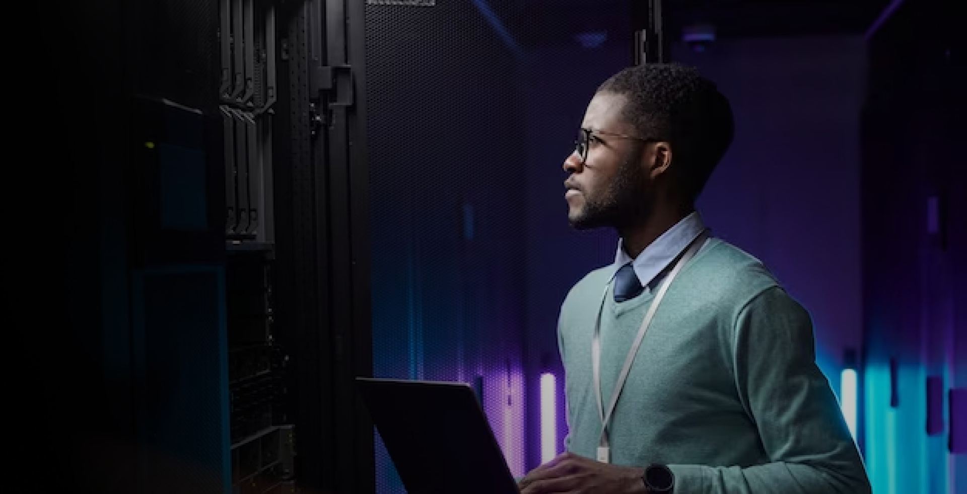 An engineer working in a data centre
